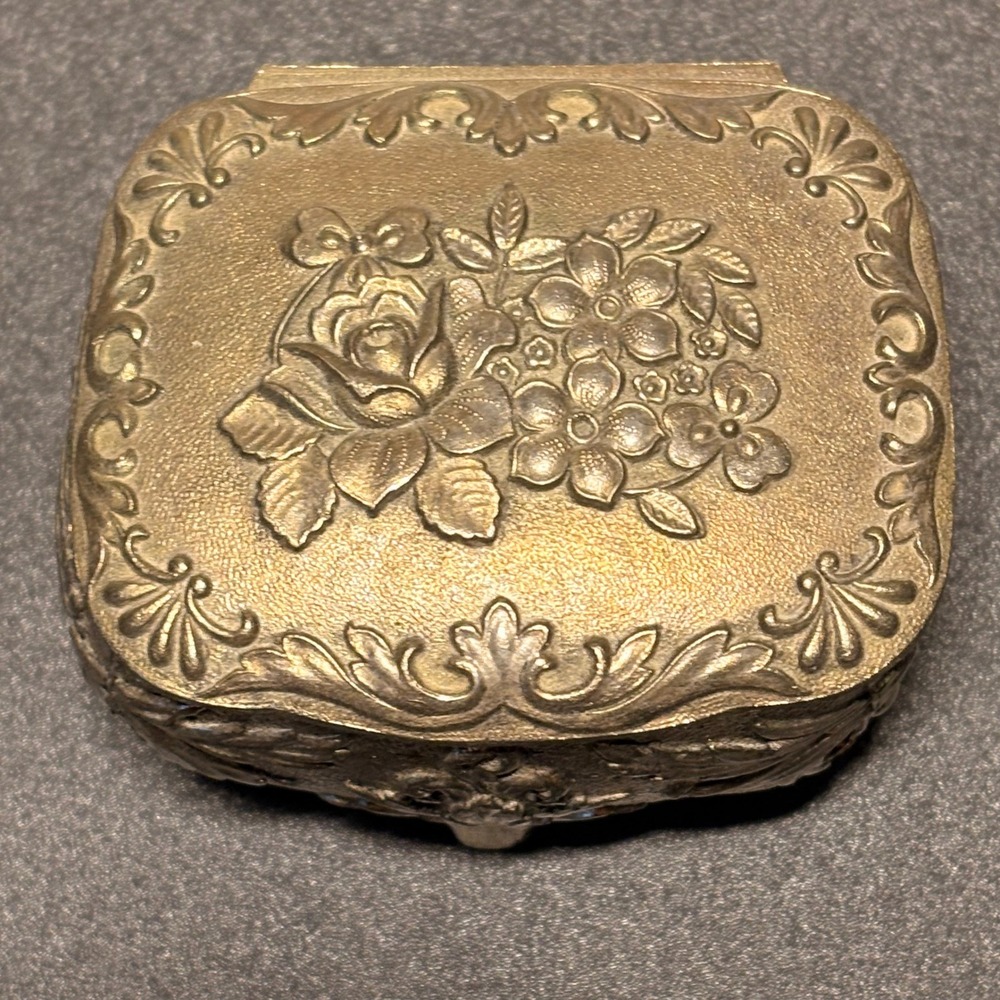 Unbranded Jewelry Box Unisex Small Silver Excellent Vintage Floral Footed Rose